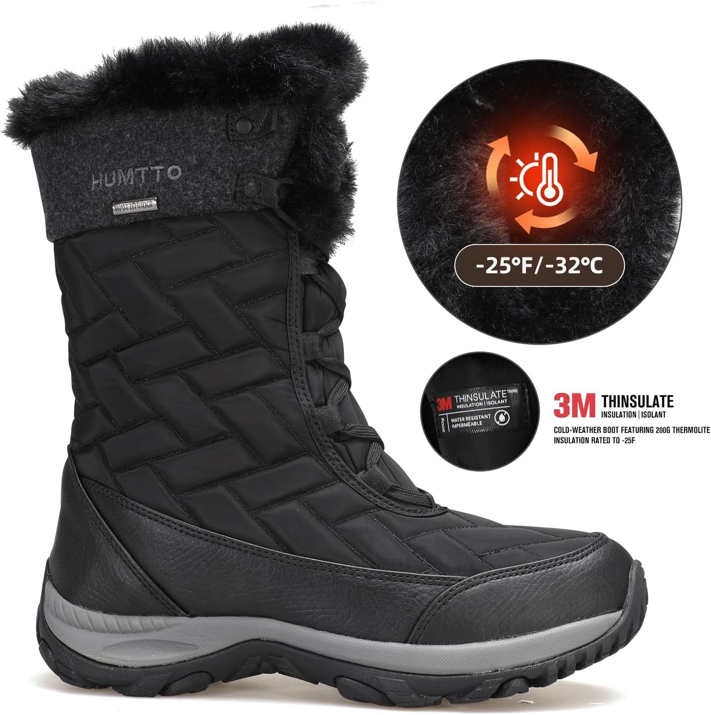 HUMTTO Women's Winter Warm Waterproof Snow Boots Lightweight Non-Slip Faux Fur Lined Ankle Booties