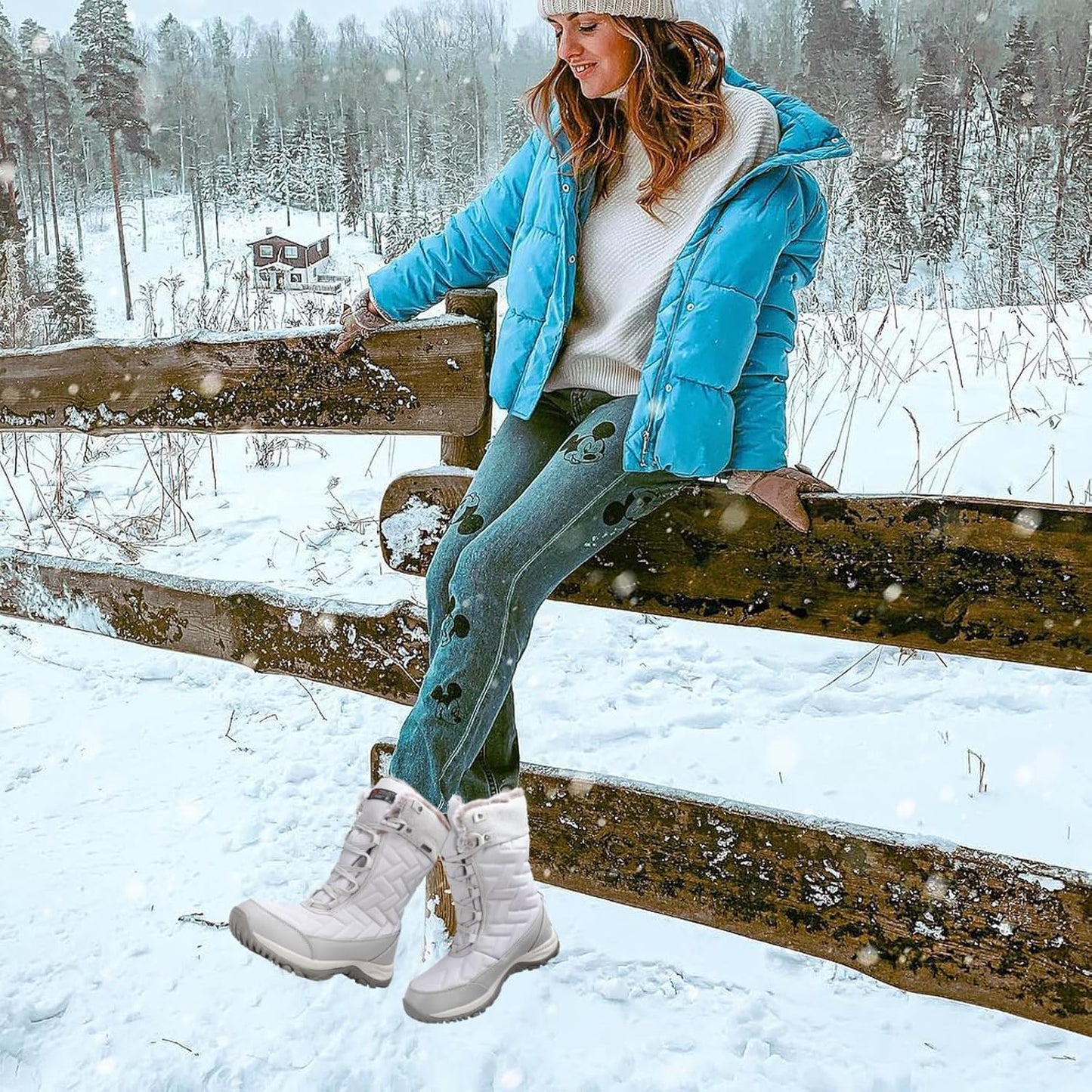 HUMTTO Women's Winter Warm Waterproof Snow Boots Lightweight Non-Slip Faux Fur Lined Ankle Booties