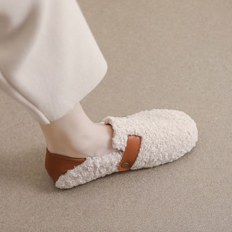 Womens Cozy Fleece Flats with Arch Support | Warm Teddy-Style Loafers