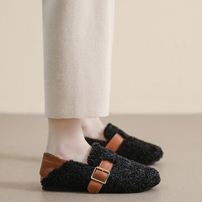 Womens Cozy Fleece Flats with Arch Support | Warm Teddy-Style Loafers