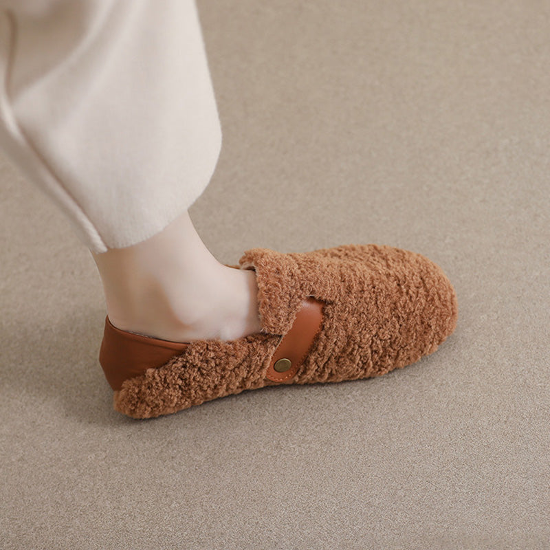 Womens Cozy Fleece Flats with Arch Support | Warm Teddy-Style Loafers