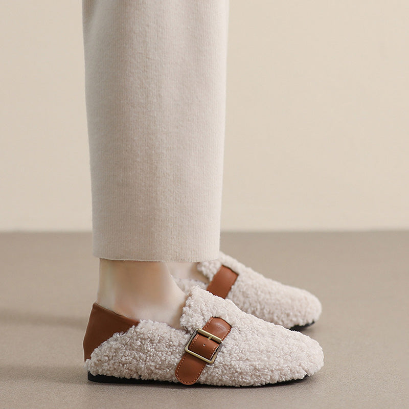 Womens Cozy Fleece Flats with Arch Support | Warm Teddy-Style Loafers