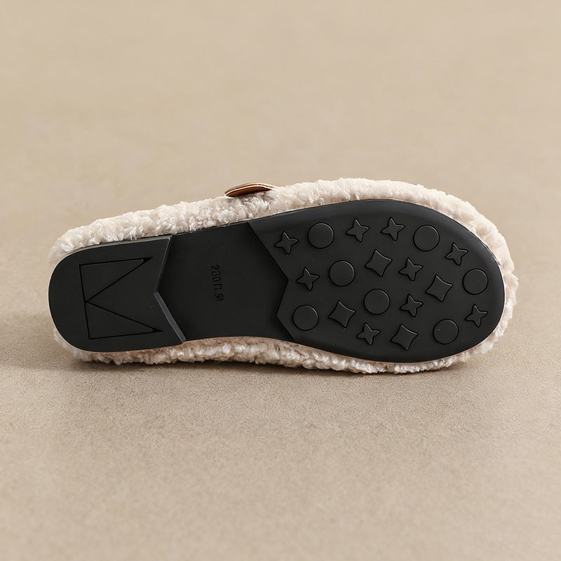 Womens Cozy Fleece Flats with Arch Support | Warm Teddy-Style Loafers