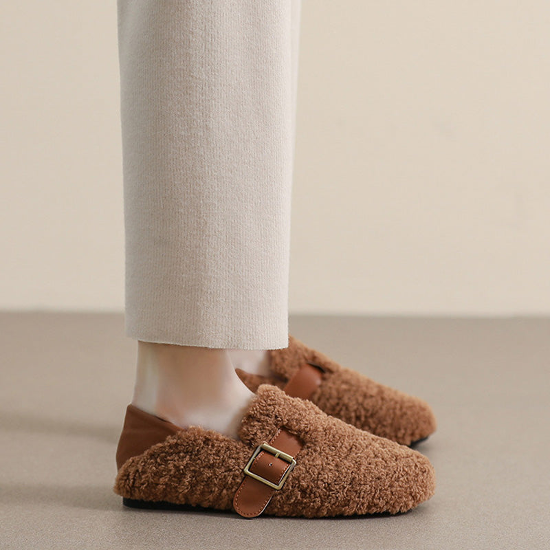 Womens Cozy Fleece Flats with Arch Support | Warm Teddy-Style Loafers