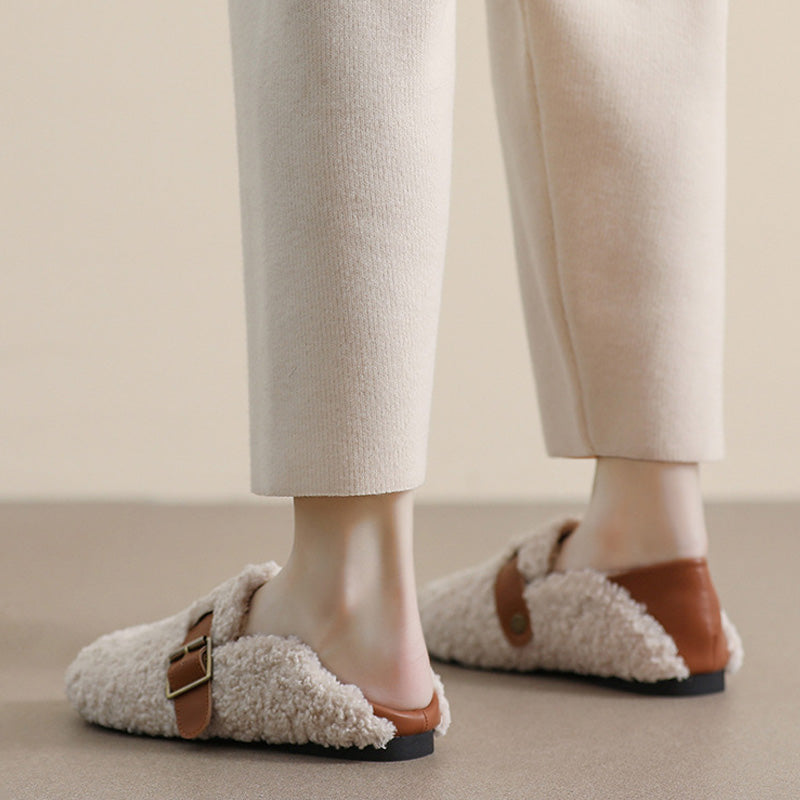 Womens Cozy Fleece Flats with Arch Support | Warm Teddy-Style Loafers