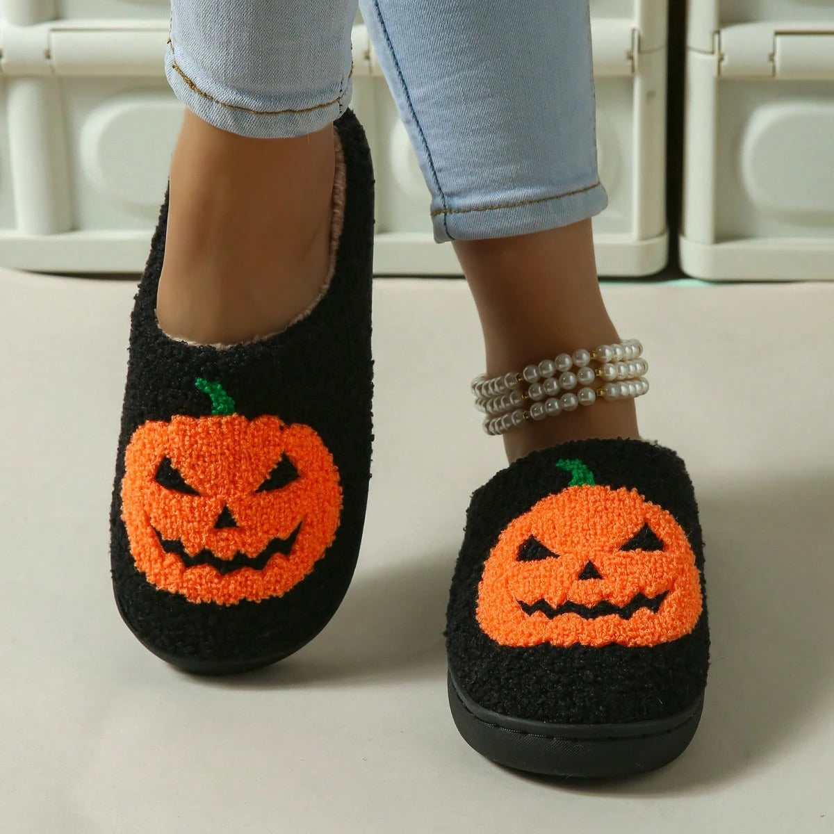 HUMTTO Spooky Halloween Slippers -Cozy Plush Ghost Pumpkin Home Shoes