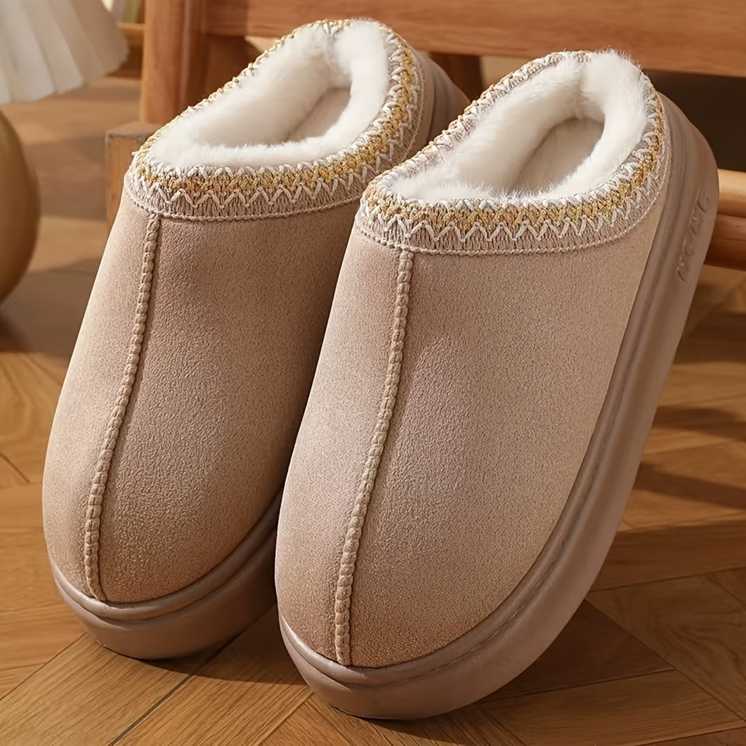 HUMTTO Unisex Suede Slippers–Warm Plush Fleece Lined, Non Slip Comfort