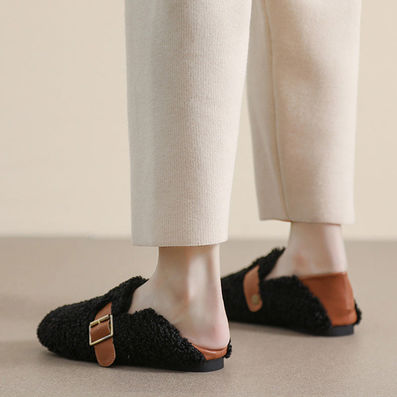 Womens Cozy Fleece Flats with Arch Support | Warm Teddy-Style Loafers