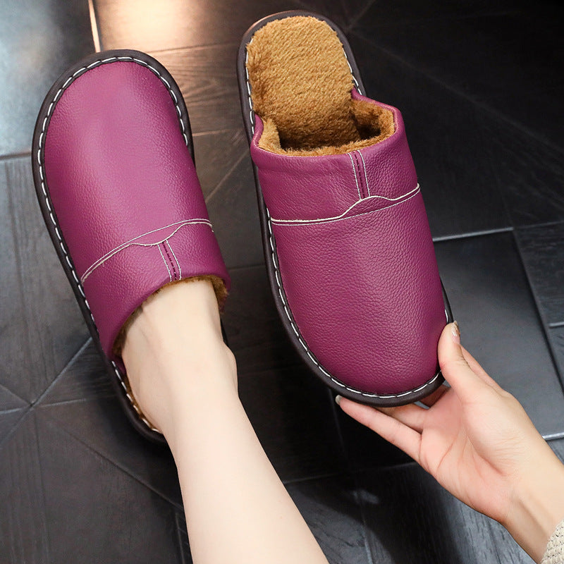 Waterproof Leather Wide Fit Slippers – Cozy, Supportive & Warm