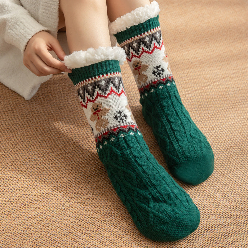 Women’s Christmas Fuzzy Slipper Socks with Warm Fleece & Grippers