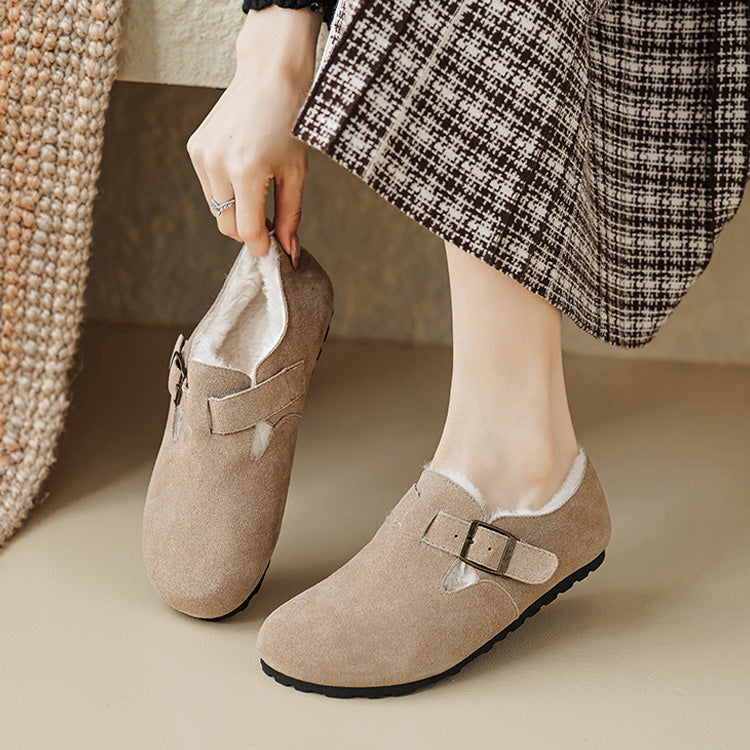 Womens Fleece Lined Suede Loafers with Arch Support | Buckle Shoes