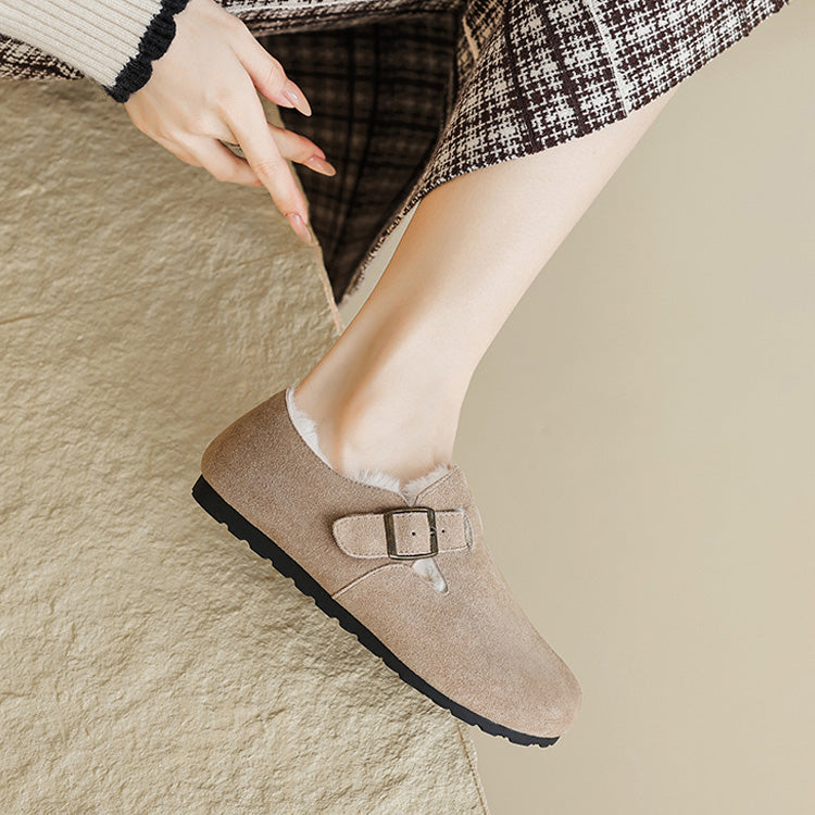 Womens Fleece Lined Suede Loafers with Arch Support | Buckle Shoes