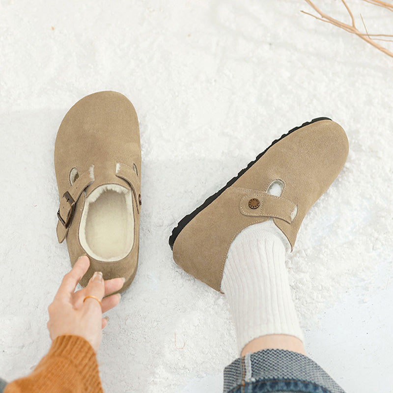 Womens Fleece Lined Suede Loafers with Arch Support | Buckle Shoes