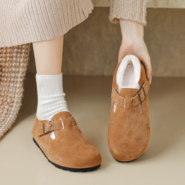 Womens Fleece Lined Suede Loafers with Arch Support | Buckle Shoes