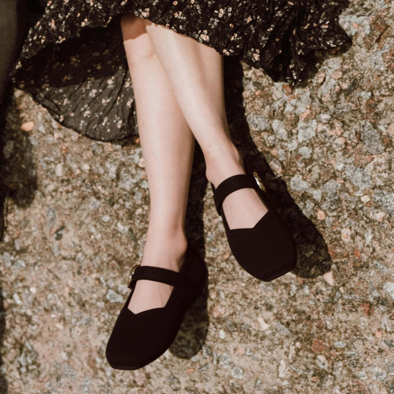 Womens Orthopedic Mary Jane Flats | Square Toe Breathable Knit Shoes