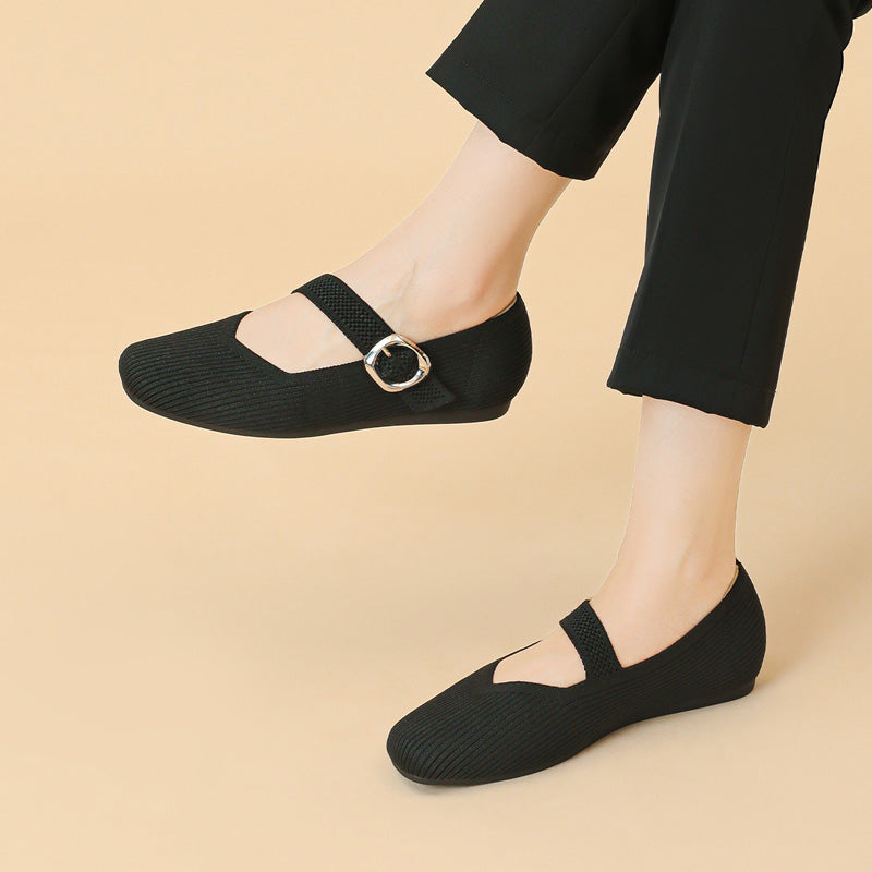 Womens Orthopedic Mary Jane Flats | Square Toe Breathable Knit Shoes
