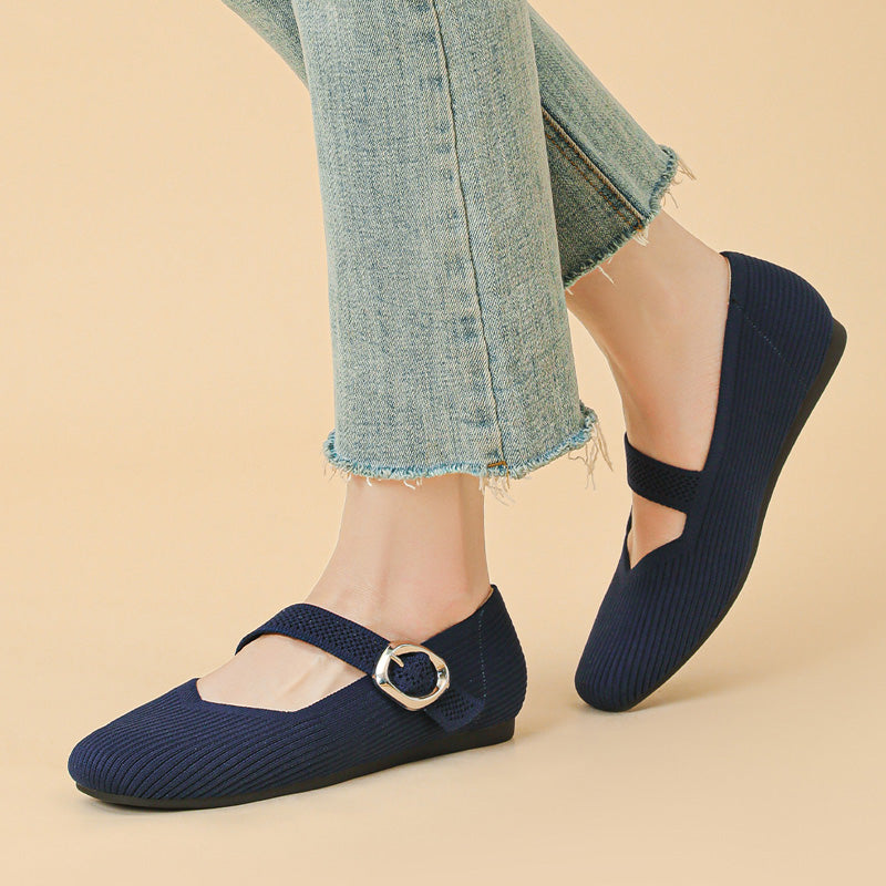Womens Orthopedic Mary Jane Flats | Square Toe Breathable Knit Shoes