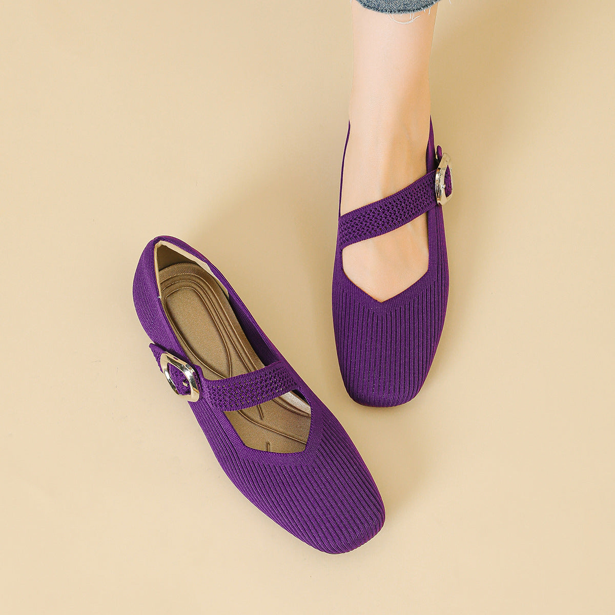 Womens Orthopedic Mary Jane Flats | Square Toe Breathable Knit Shoes