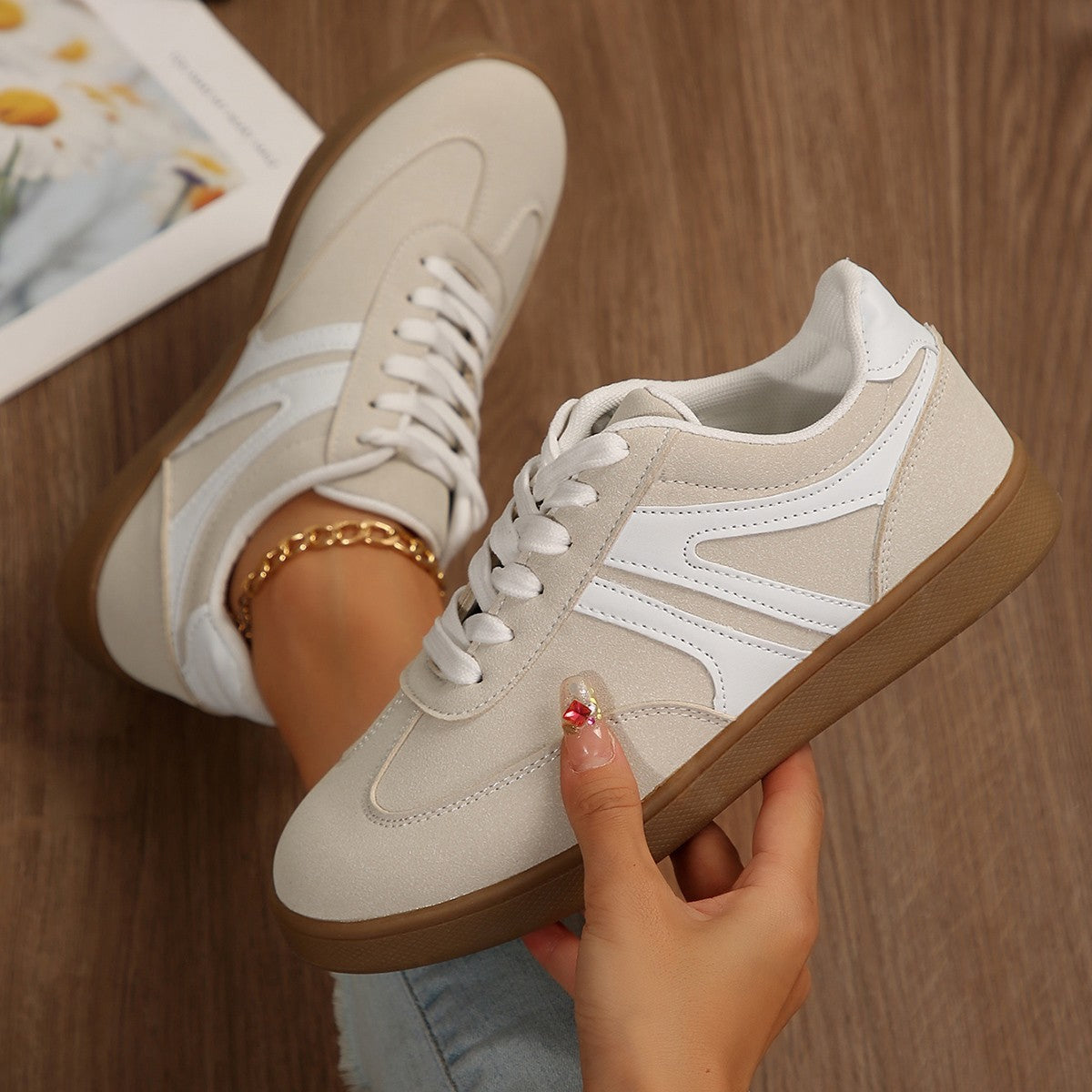 Women’s Supportive Wide Fit Lace-Up Sneakers–Orthopedic Casual Trainers