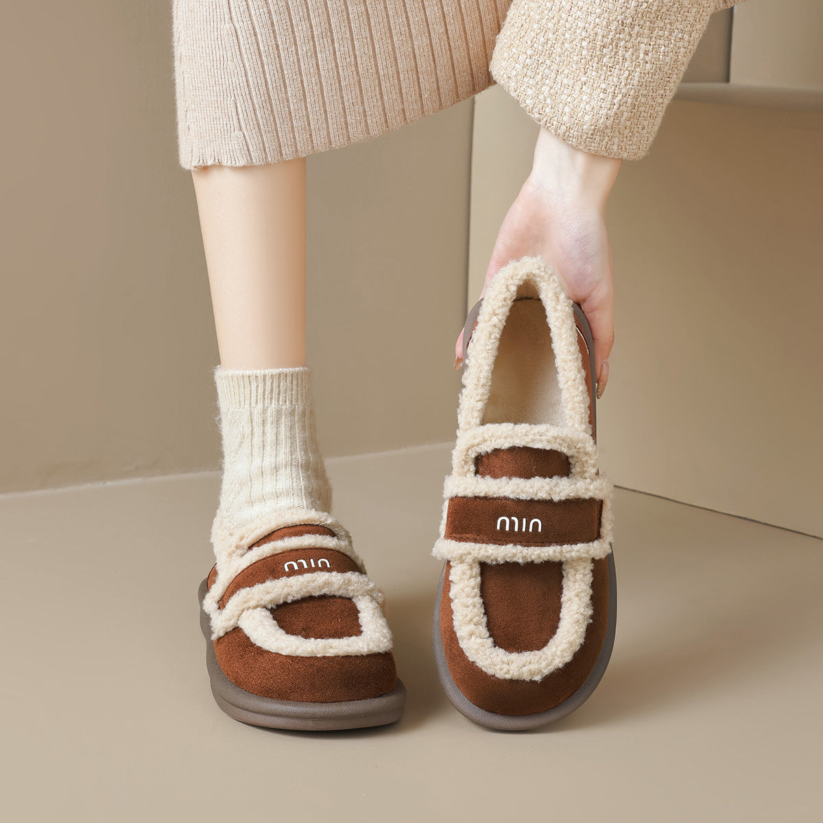 Womens Orthopedic Fleece Loafers | Warm Vegan Suede Slip-On Shoes