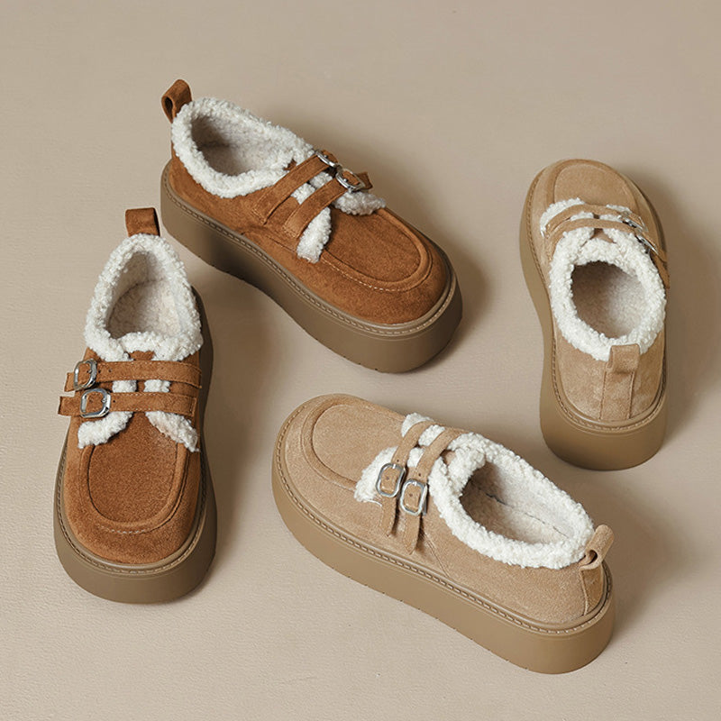 Womens Platform Loafers with Arch Support | Suede Fleece-Lined Shoes