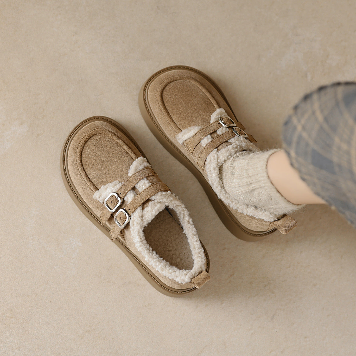 Womens Platform Loafers with Arch Support | Suede Fleece-Lined Shoes