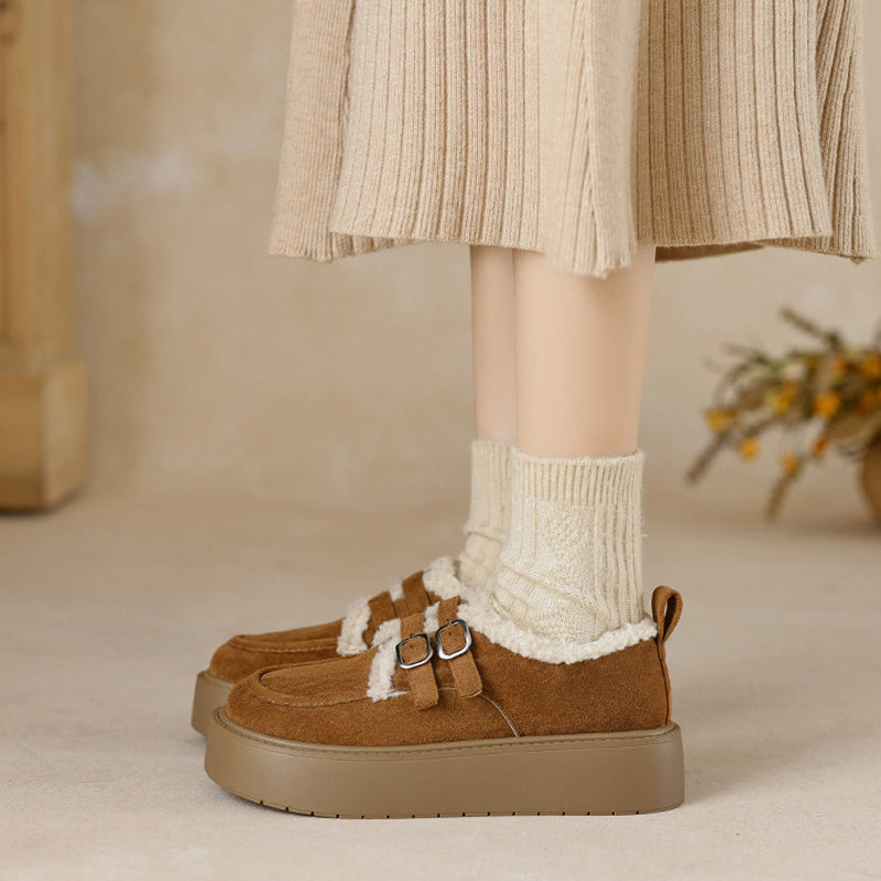 Womens Platform Loafers with Arch Support | Suede Fleece-Lined Shoes