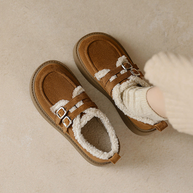 Womens Platform Loafers with Arch Support | Suede Fleece-Lined Shoes