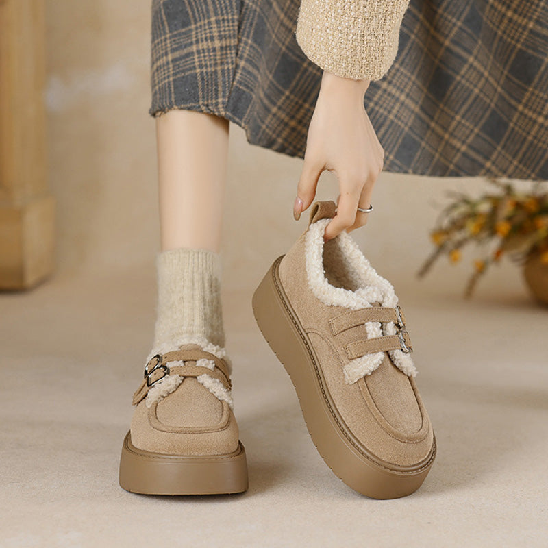Womens Platform Loafers with Arch Support | Suede Fleece-Lined Shoes