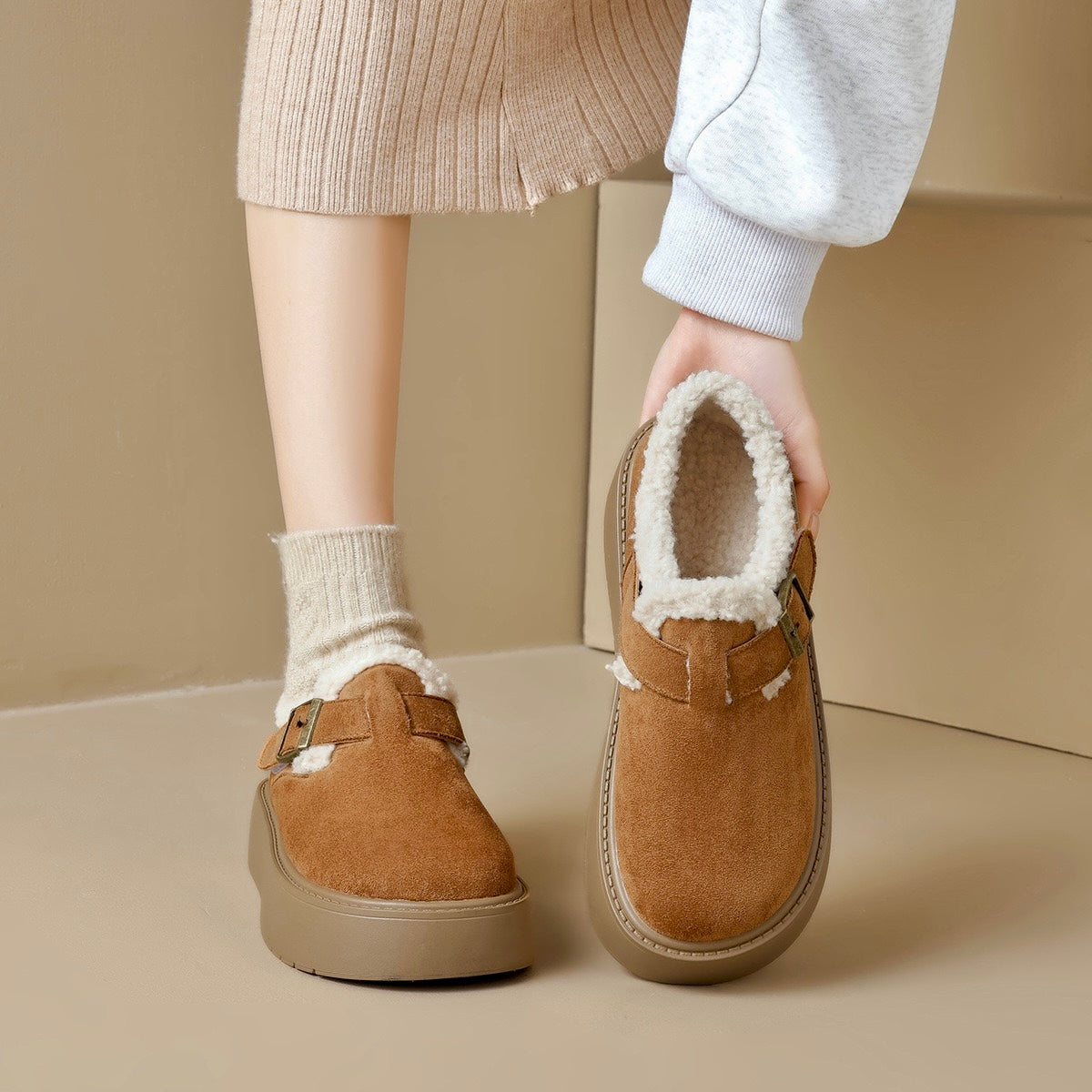 Womens Platform Mary Janes with Arch Support | Suede Fleece-Lined Shoes