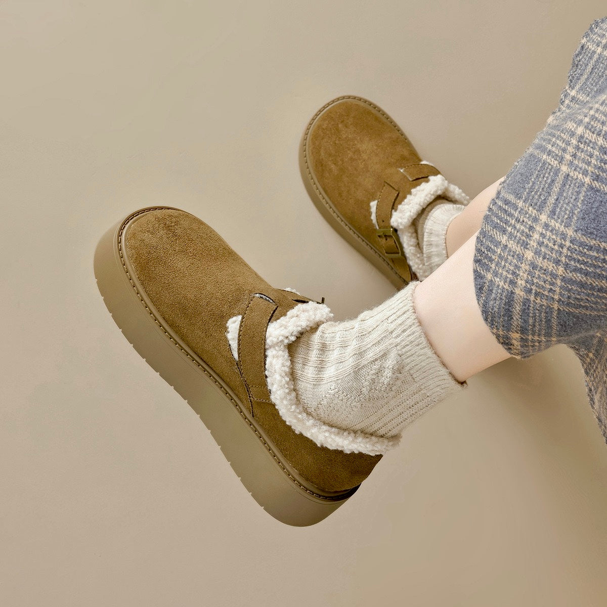 Womens Platform Mary Janes with Arch Support | Suede Fleece-Lined Shoes
