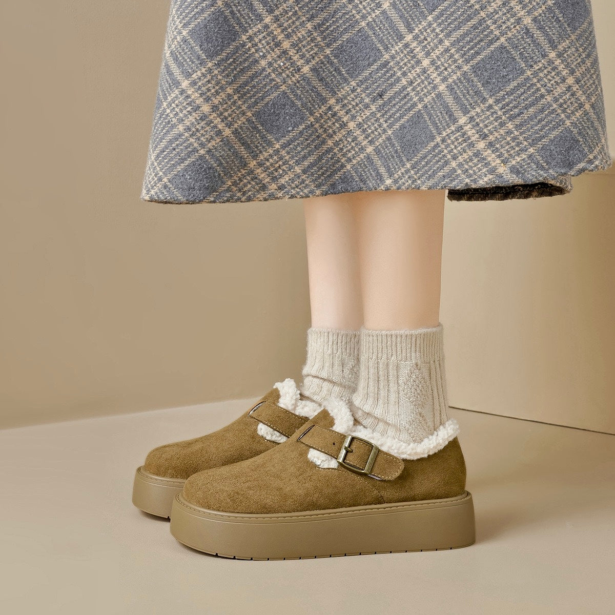 Womens Platform Mary Janes with Arch Support | Suede Fleece-Lined Shoes