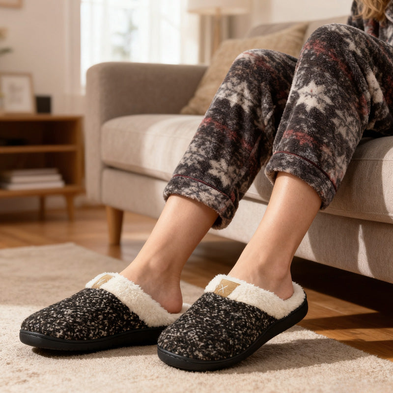 Warm Indoor Slippers for Women-Memory Foam & Non-Slip Sole