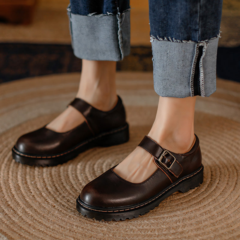 Womens Orthopedic Mary Jane Flats | Classic Leather Everyday Shoes