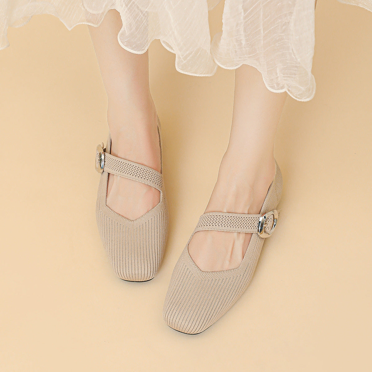 Womens Orthopedic Mary Jane Flats | Square Toe Breathable Knit Shoes