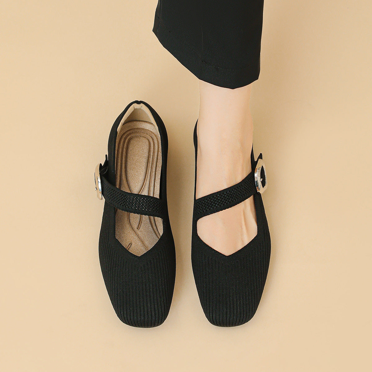 Womens Orthopedic Mary Jane Flats | Square Toe Breathable Knit Shoes
