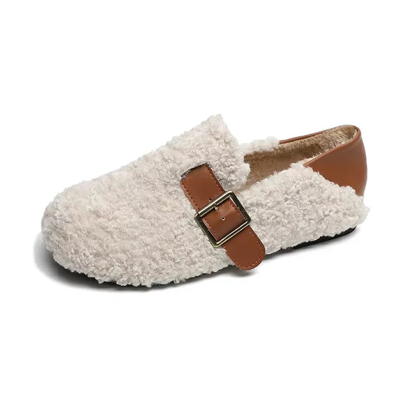 Womens Cozy Fleece Flats with Arch Support | Warm Teddy-Style Loafers
