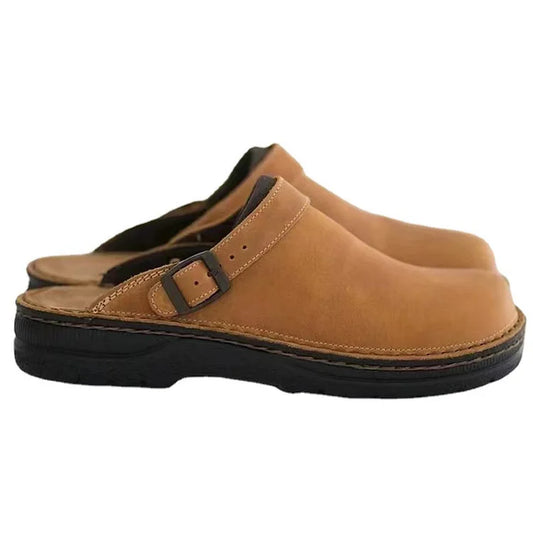 Humtto Men's Orthopedic Slip-On Leather Mules for Foot Pain Relief
