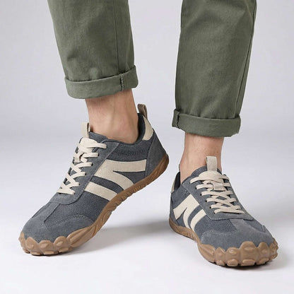 Unisex wide fit, zero drop, cushioned comfort trainers with breathable upper and non slip grip
