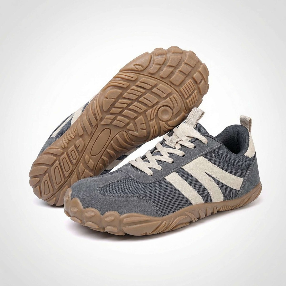 Unisex wide fit, zero drop, cushioned comfort trainers with breathable upper and non slip grip