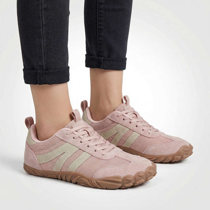 Unisex wide fit, zero drop, cushioned comfort trainers with breathable upper and non slip grip