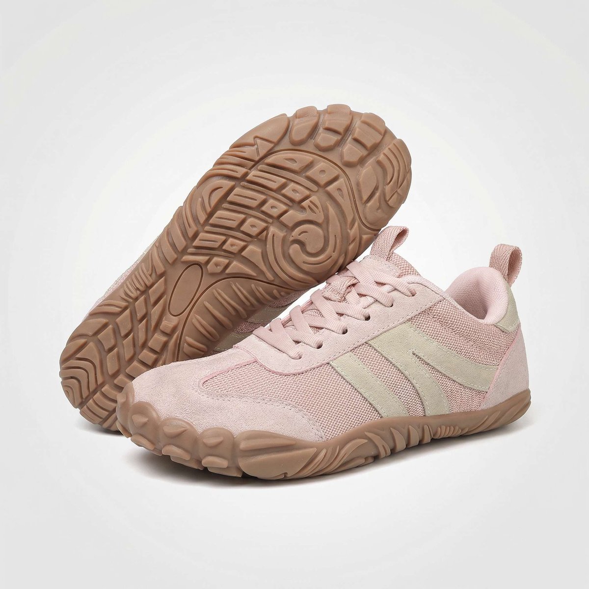 Unisex wide fit, zero drop, cushioned comfort trainers with breathable upper and non slip grip
