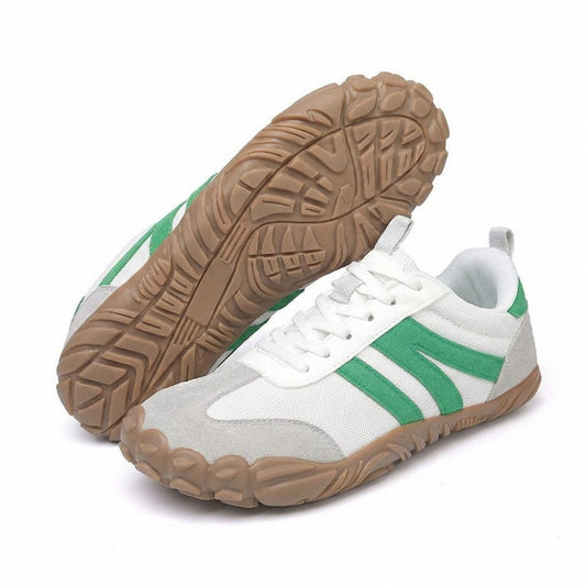 Unisex wide fit, zero drop, cushioned comfort trainers with breathable upper and non slip grip