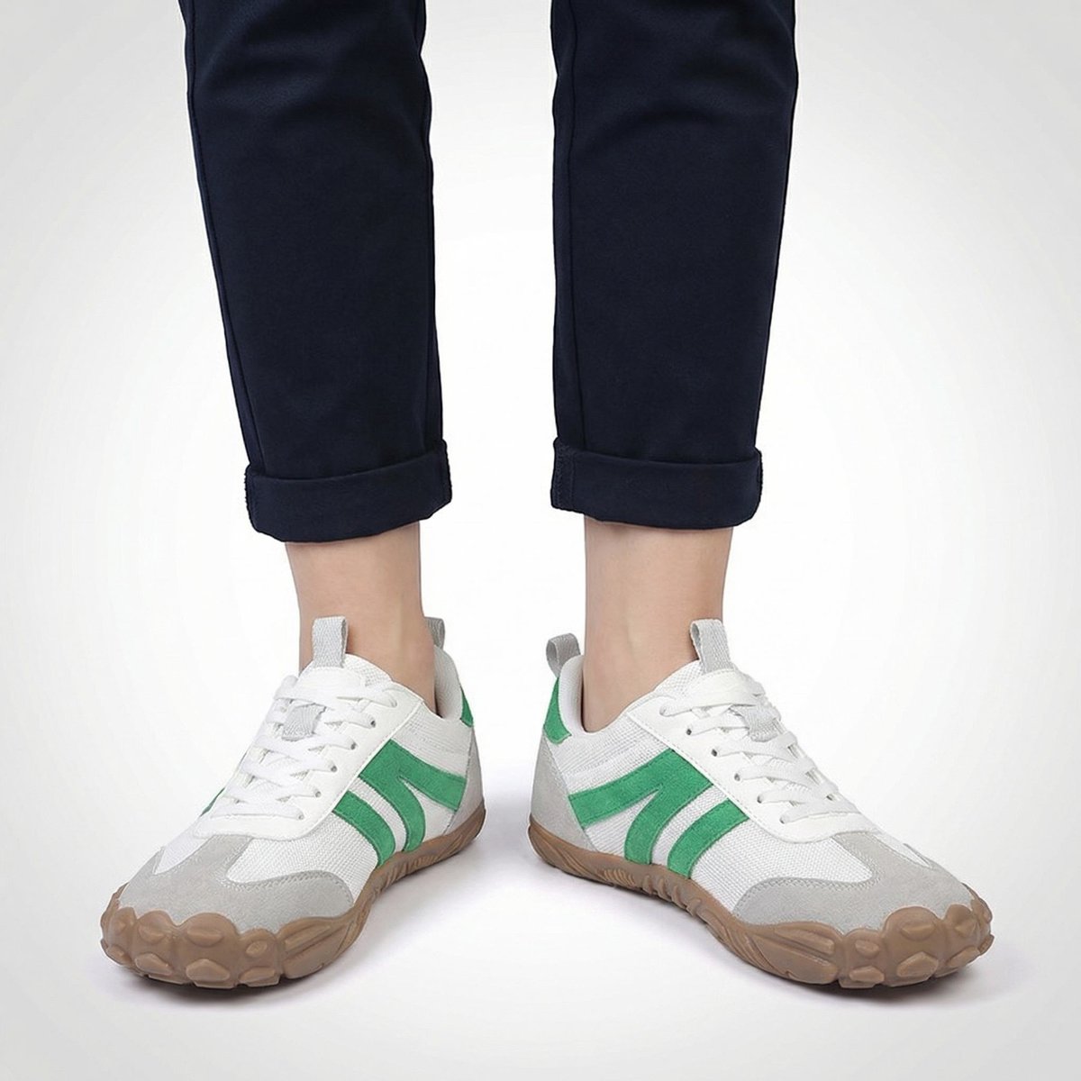 Unisex wide fit, zero drop, cushioned comfort trainers with breathable upper and non slip grip