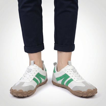 Unisex wide fit, zero drop, cushioned comfort trainers with breathable upper and non slip grip