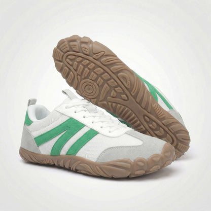 Unisex wide fit, zero drop, cushioned comfort trainers with breathable upper and non slip grip