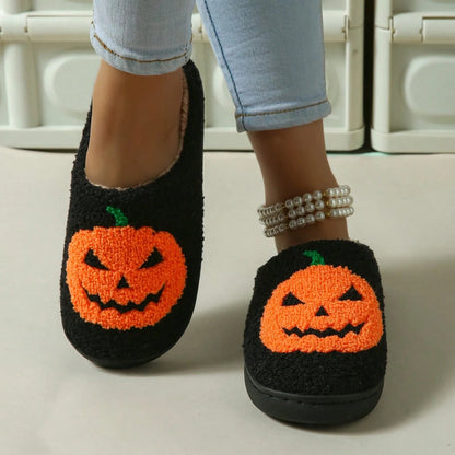 HUMTTO Spooky Halloween Slippers -Cozy Plush Ghost Pumpkin Home Shoes