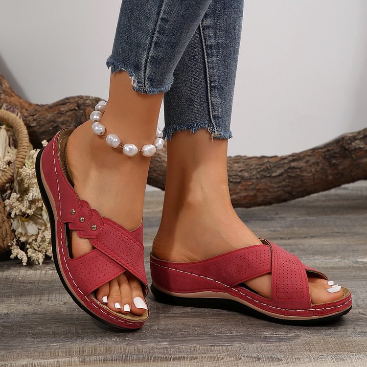 Women’s Arch Support Wedge Sandals–Comfortable Slip On Summer Shoes