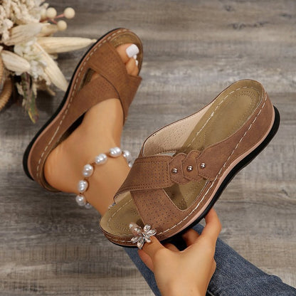 Women’s Arch Support Wedge Sandals–Comfortable Slip On Summer Shoes