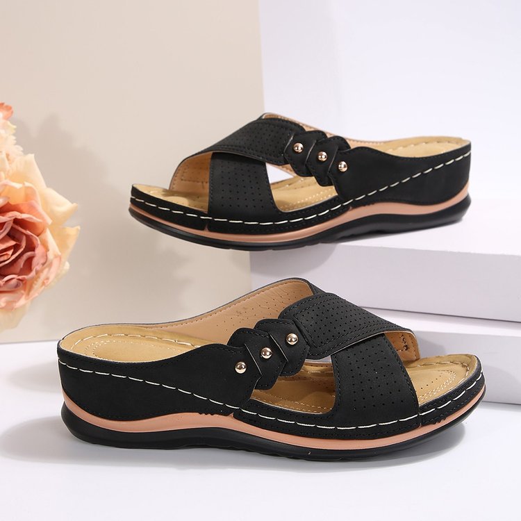 Women’s Arch Support Wedge Sandals–Comfortable Slip On Summer Shoes